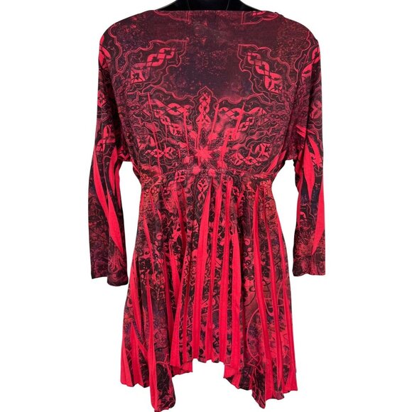 One World Blouse Size Large L Red Black Tunic Top Beaded Neck Long Sleeve New - Picture 7 of 11